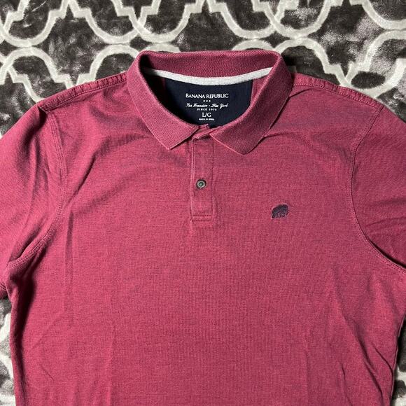 Banana Republic Pique Polo Mens Large L Elephant Logo Classic Red and Blue - Picture 2 of 7